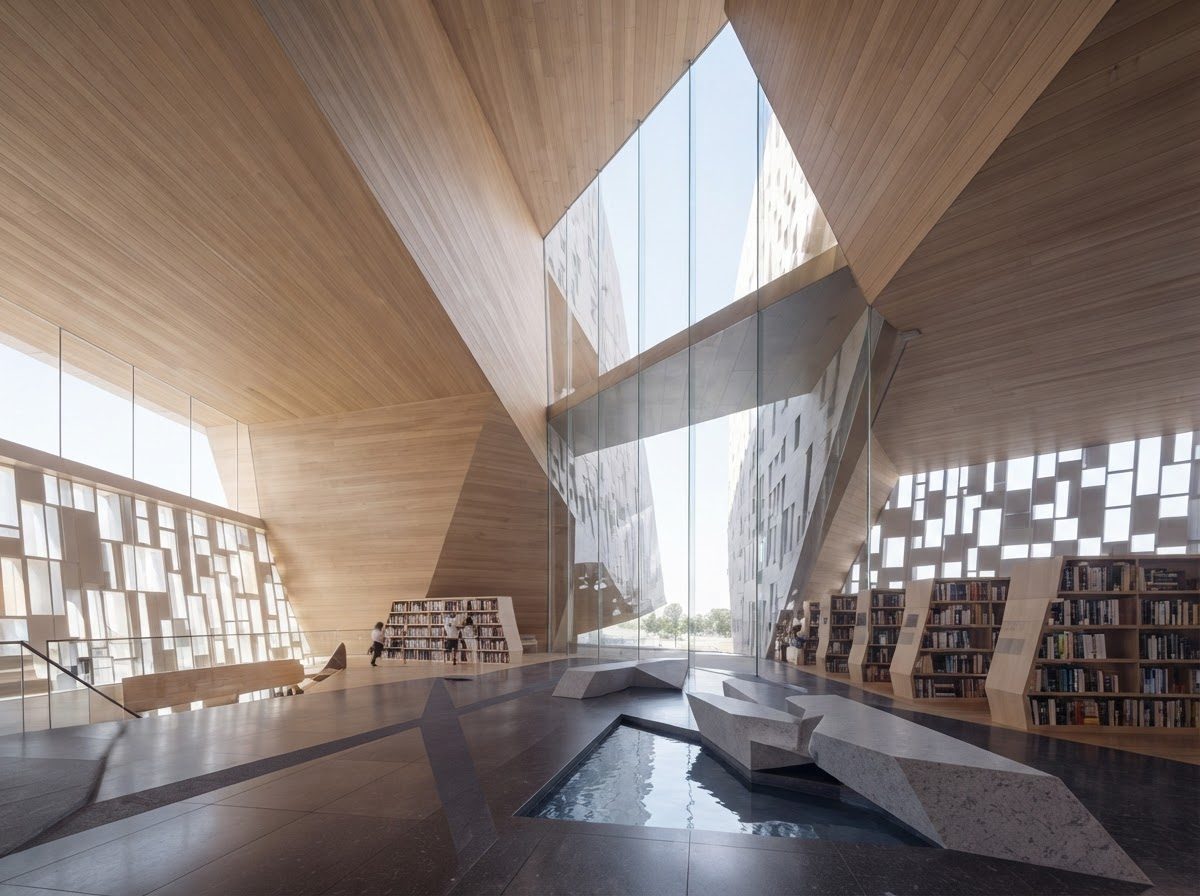 Library & Cultural Center, library interior — Nanjing, China
